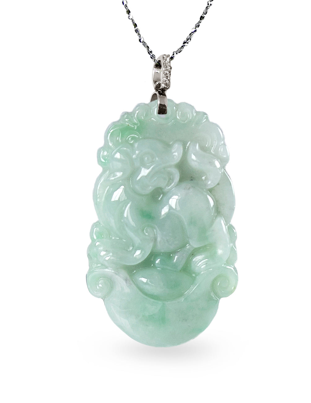 Icy green white , Jadeite Jade year of the Dog pendant, popular Certified