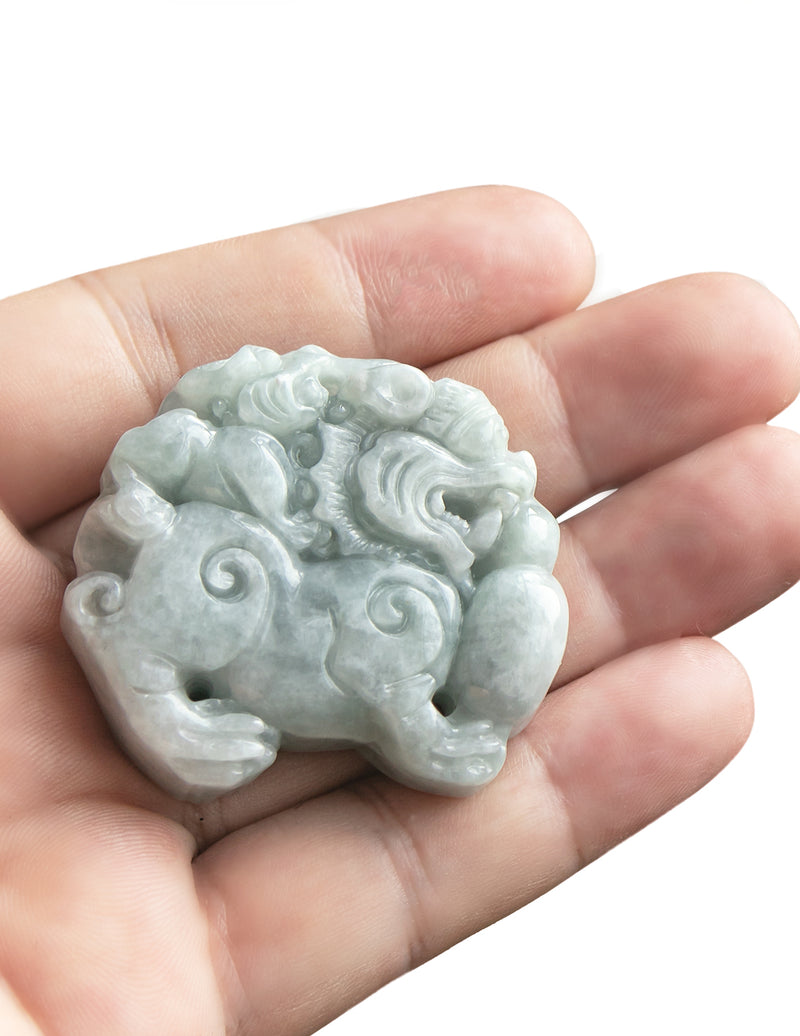 Certified 100% Natural 2024 2 colours Jadeite Carving Kirin beast Pendant 麒麟