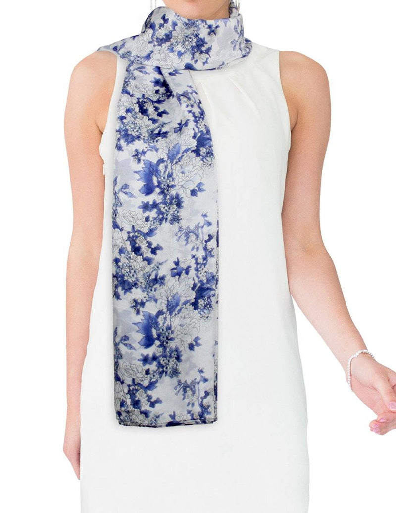 Beautiful Sheer J. Jill Large Square Scarf, Black, White and Baby Blue  Floral Scarf 