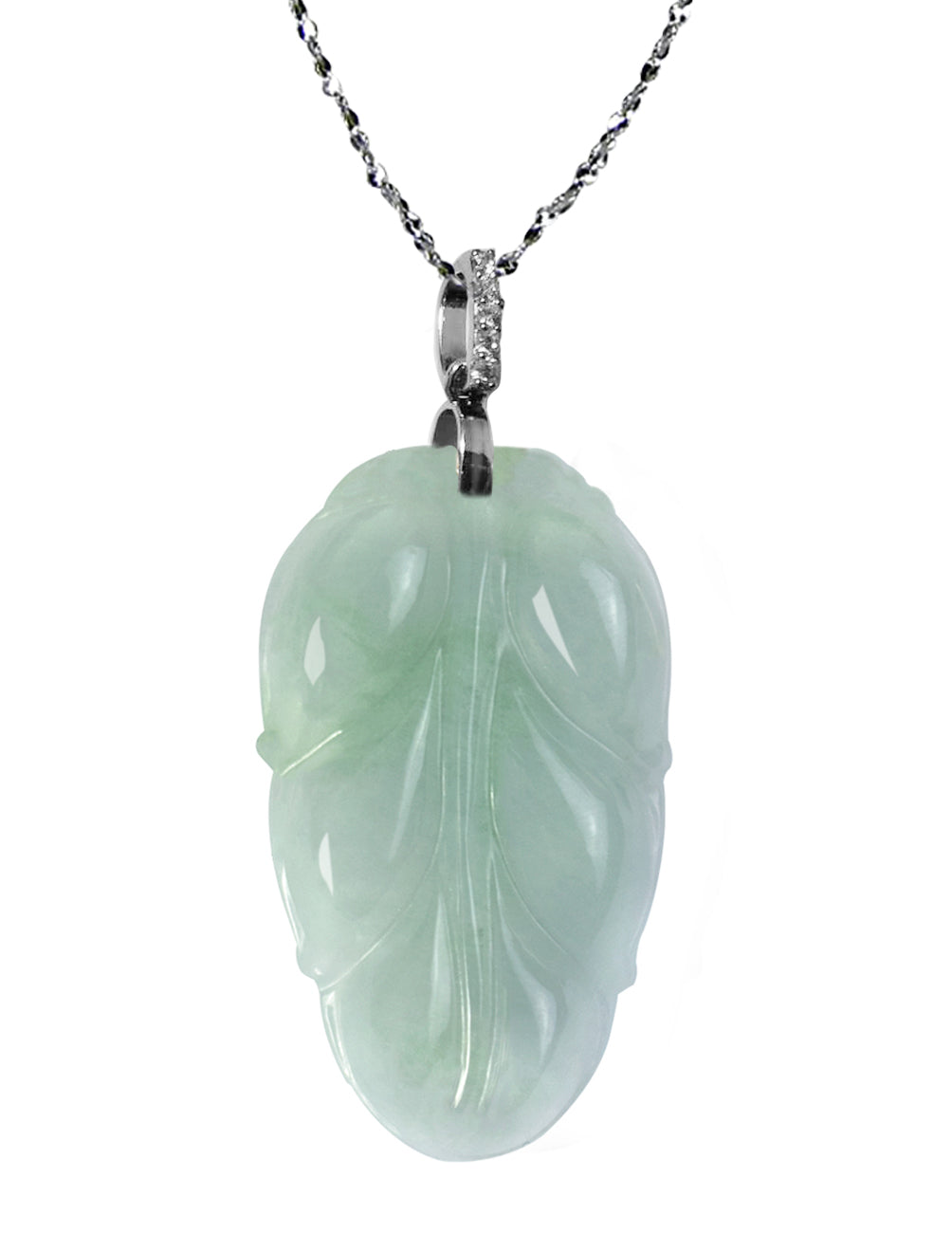 Leaf Jade Necklace | Real Grade A Certified Burma Jadeite for Grace and Prosperity Sterling Silver Bale & Necklace M