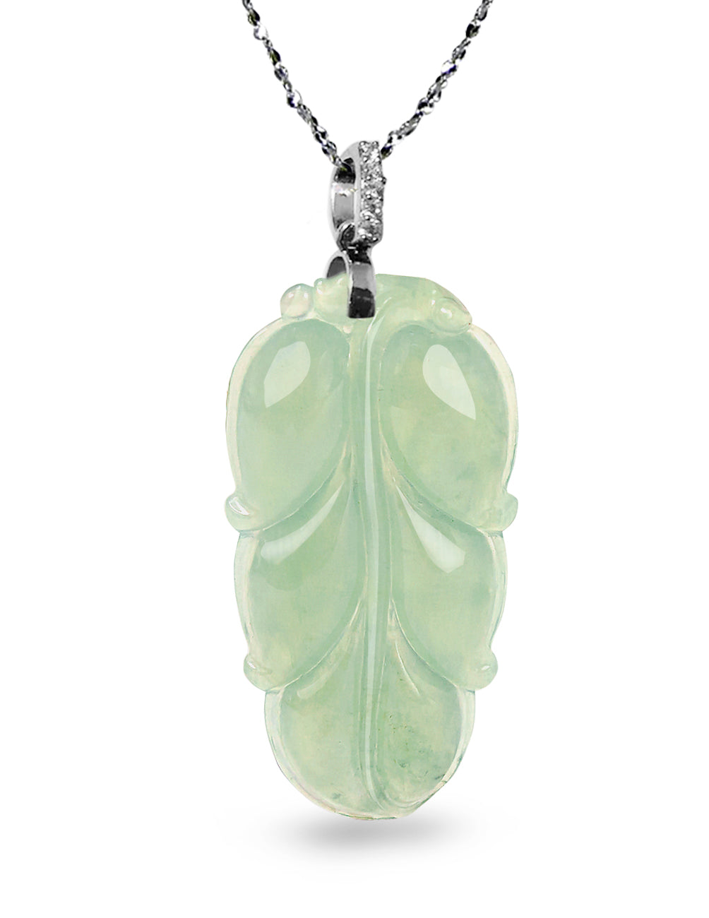 Leaf Jade Necklace | Real Grade A Certified Burma Jadeite for Grace and Prosperity Sterling Silver Bale & Necklace M