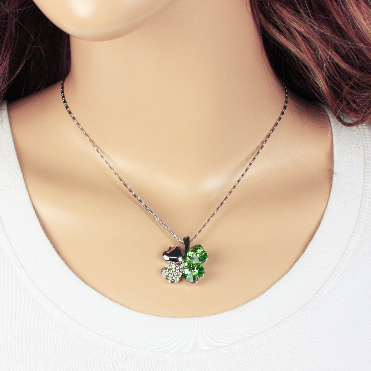 Four Leaf Clover Pendant Necklace and Earrings Set