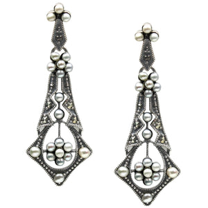 Tear Drop Seed Pearl Sterling Silver Earrings - Dahlia Vintage Collection