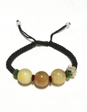 3-Bead Yellow Jade Bracelet Jadeite Jade Green Chinese Good Luck Dahlia Stone Gemstone Certified Genuine fortune