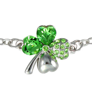 Four Leaf Clover Heart Swarovski Crystal Elements Chain Bracelet Rhodium Plated| Dahlia