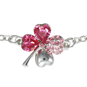 Four Leaf Clover Heart Swarovski Crystal Elements Chain Bracelet Rhodium Plated| Dahlia