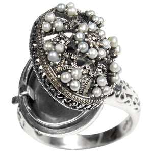 [product type] | Poison Locket Seed Pearl Sterling Silver Ring - Dahlia Vintage Collection | Dahlia