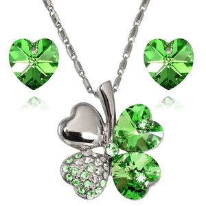 Lucky Love Four Leaf Clover Swarovski Crystal Pendant Necklace and Earrings Set | Dahlia
