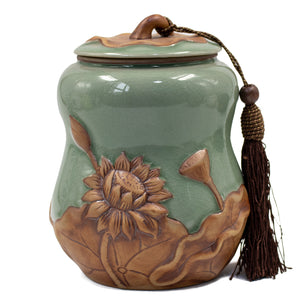 [product type] | Vintage Crackle Glaze Celadon Porcelain Tea Caddy | Dahlia