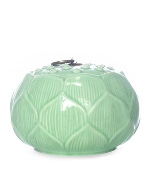 [product type] | Dahlia Lotus Shaped Glazed Celadon Handcrafted Porcelain Tea Canister | Dahlia