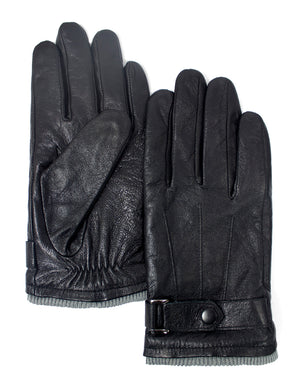 Men's Winter Leather Gloves Wrist Belt