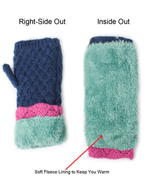 Velour Lining Knitted Fingerless Hand Warmer Mittens