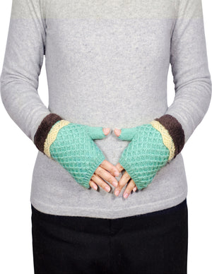 Velour Lining Knitted Fingerless Hand Warmer Mittens