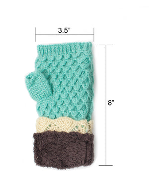 Velour Lining Knitted Fingerless Hand Warmer Mittens