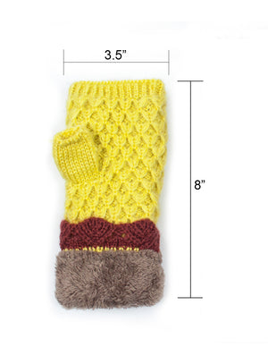 Velour Lining Knitted Fingerless Hand Warmer Mittens