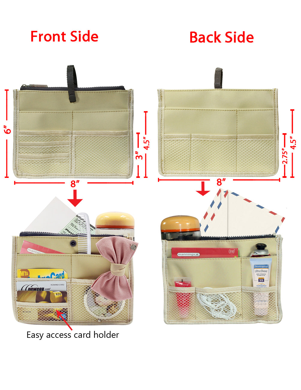 Nifty Patented Handbag Purse Organizer Insert - 18 Compartments - Tan