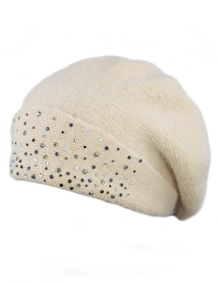 Angora Slouch Beanie Hat - Sparkling Rhinestones