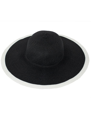 White Edge Brim Floppy Straw Black Summer Sun Hat