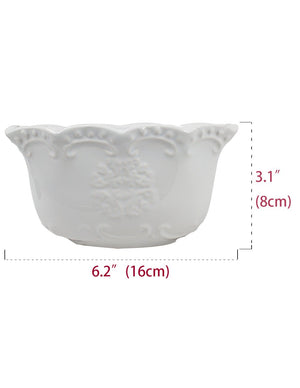  Floral Textured White Porcelain Succulent Planter | Plant Pot Bonsai | Dahlia