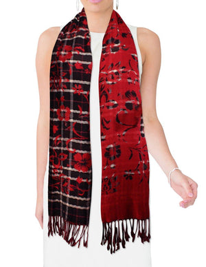 Classic Plaids Solid Swing Vine Flower Imprint Long Scarf Shawl