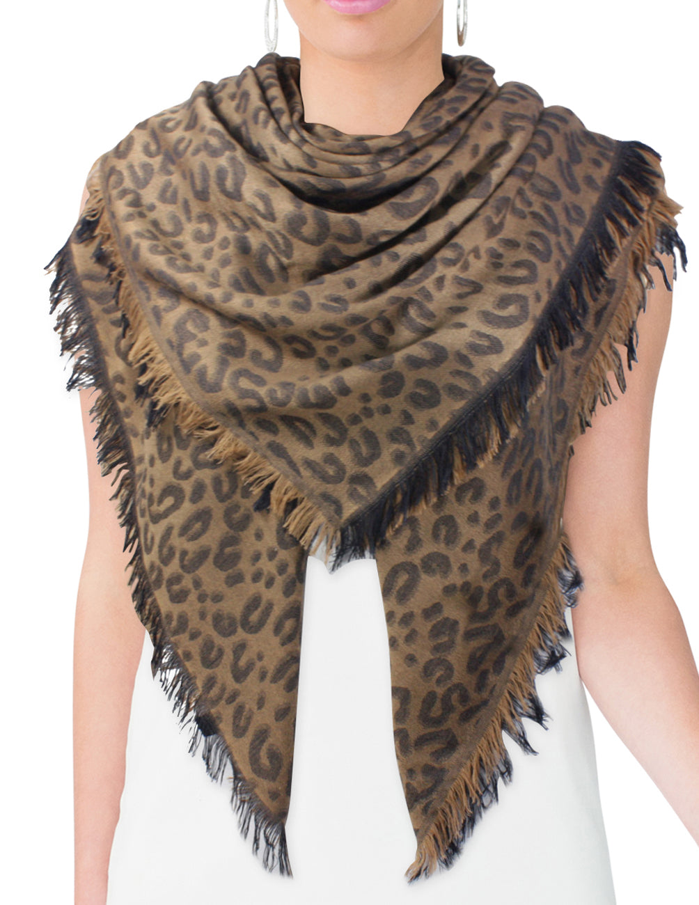 Brown Leopard Print Scarf - Silk and Wool