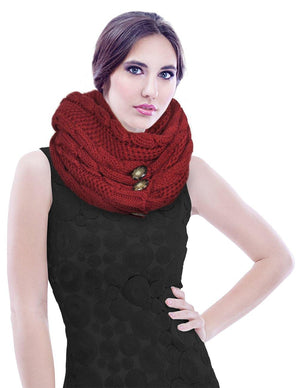 2-in-1 Button Cable Knit Infinity Scarf - Dahlia