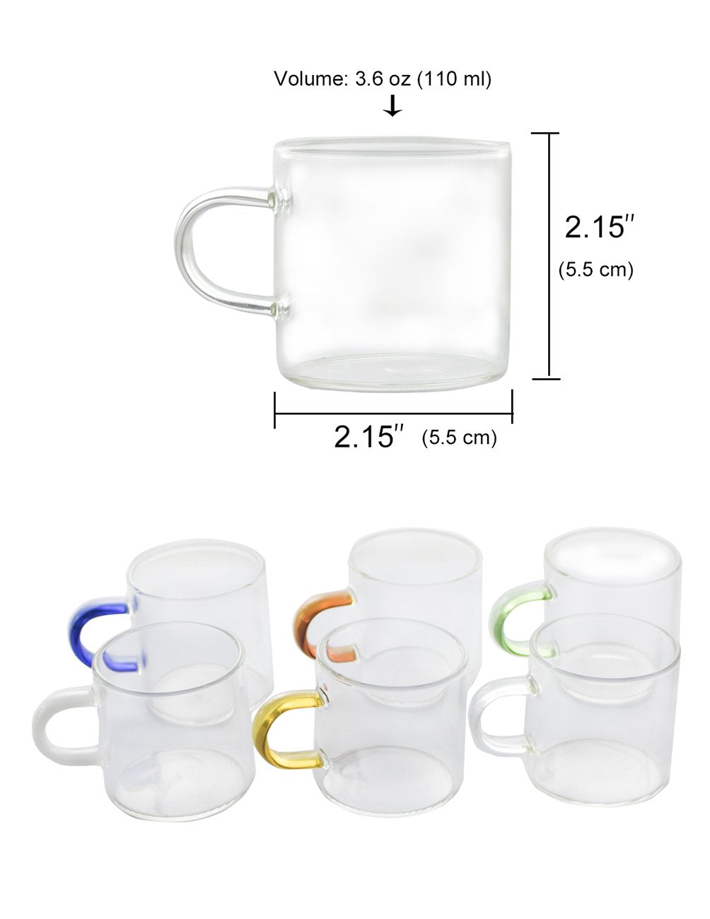 Dahlia Borosilicate Glass Tea Gift Set (Teapot W Infuser + 6 Colored Glass Handle Teacups)