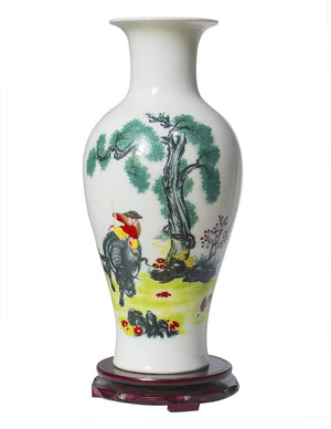 [product type] | Chinese Blue and White Famille Rose Porcelain Tall Vase | Dahlia