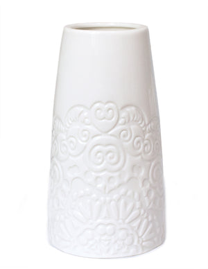 [product type] | Dahlia Embossed Pattern White Flower Vase | Dahlia